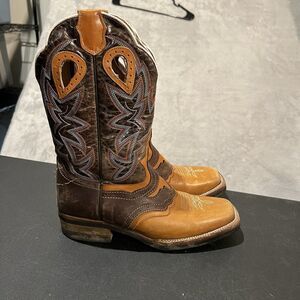 Alex Cowboy Boots Mens 7 Brown Two Toned Leather Sqaure Toe Western Boots